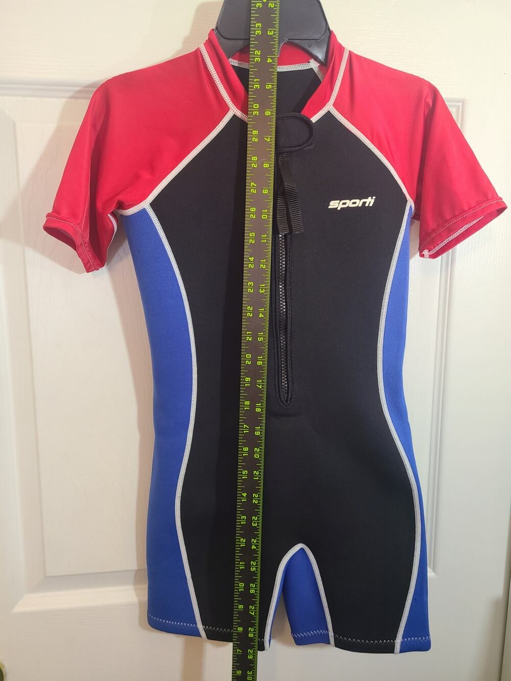 Sporti Kids Thermal Wetsuit Size 9/10 Shorty Neoprene Swim Suit Red Blue